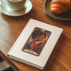 Scorpio Black Goddess Sticker on Notebook